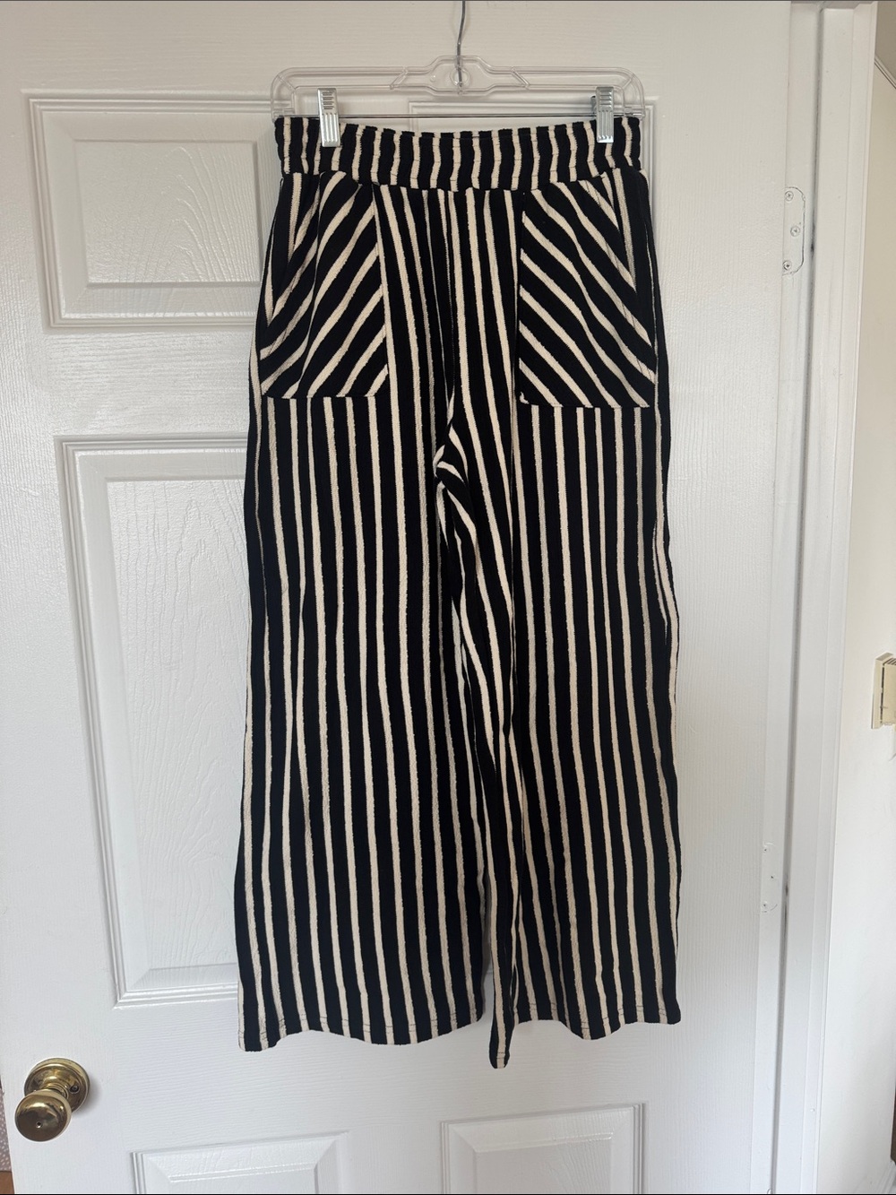High-Rise Black & Cream Striped Wide-Leg Pants
